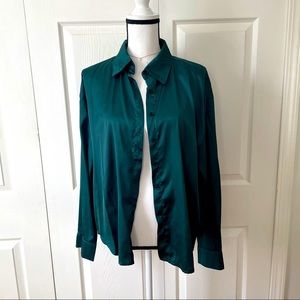 Green Satin Button Down Blouse
